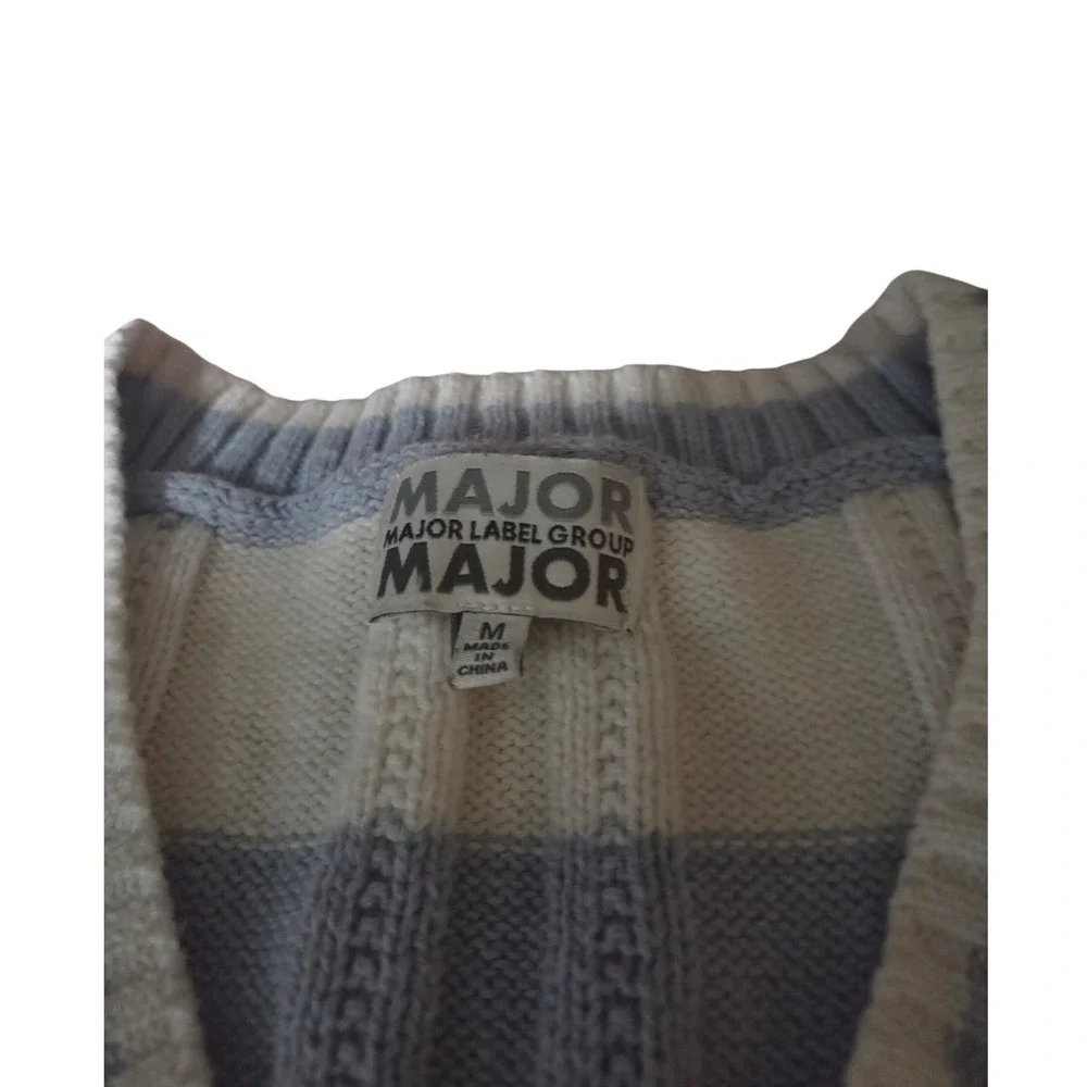 MAJOR Label Group Cable Knit Sweater Vest Blue White Striped Sleeveless, Medium